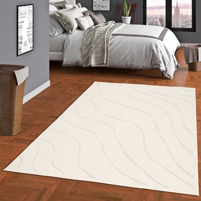 Tapis tissé plat Sevilla Crème ondulée