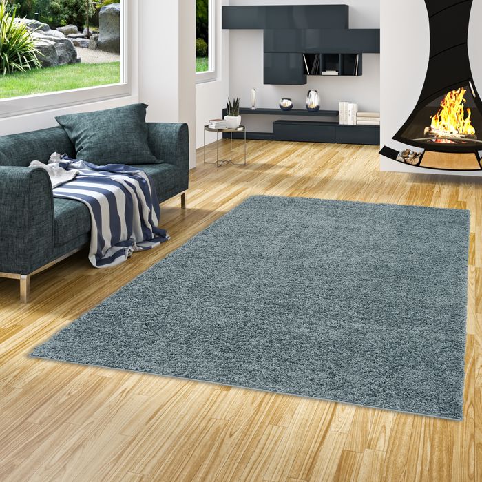 Fluffy - Tapis Shaggy à poils longs - bleu