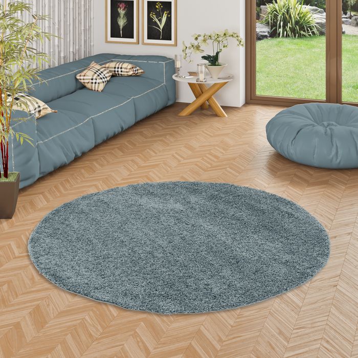 Fluffy - Tapis Shaggy à poils longs - Turquoise - Rond