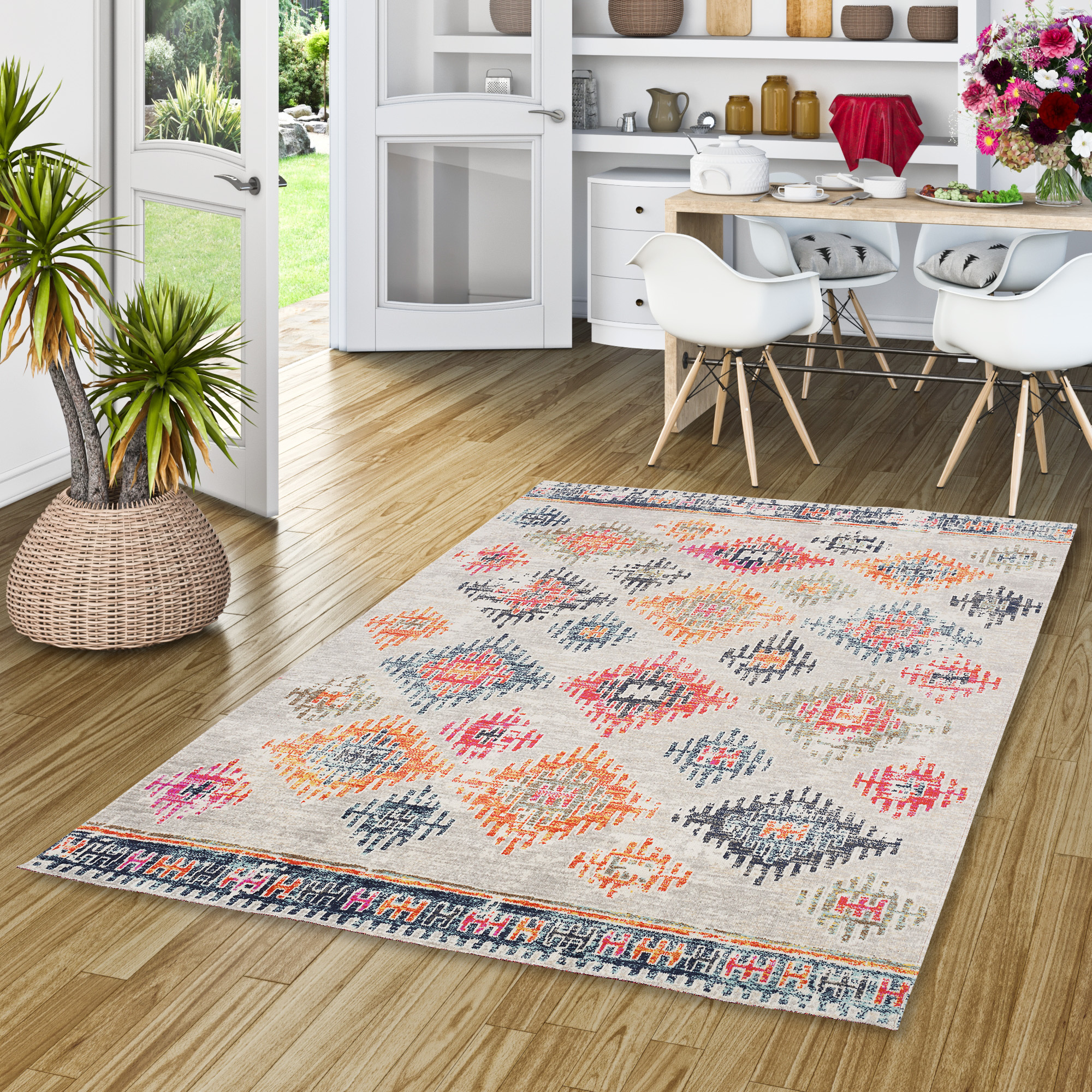 Kurzflor Designer Teppich Modern Vintage Orient Muster