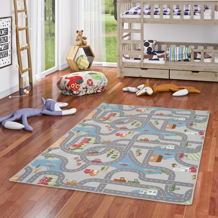 Kinder Spiel Straßenteppich Fun Town Grau