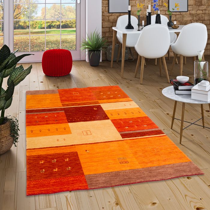 Natur Teppich Gabbeh Esta Rot Terrakotta Felder