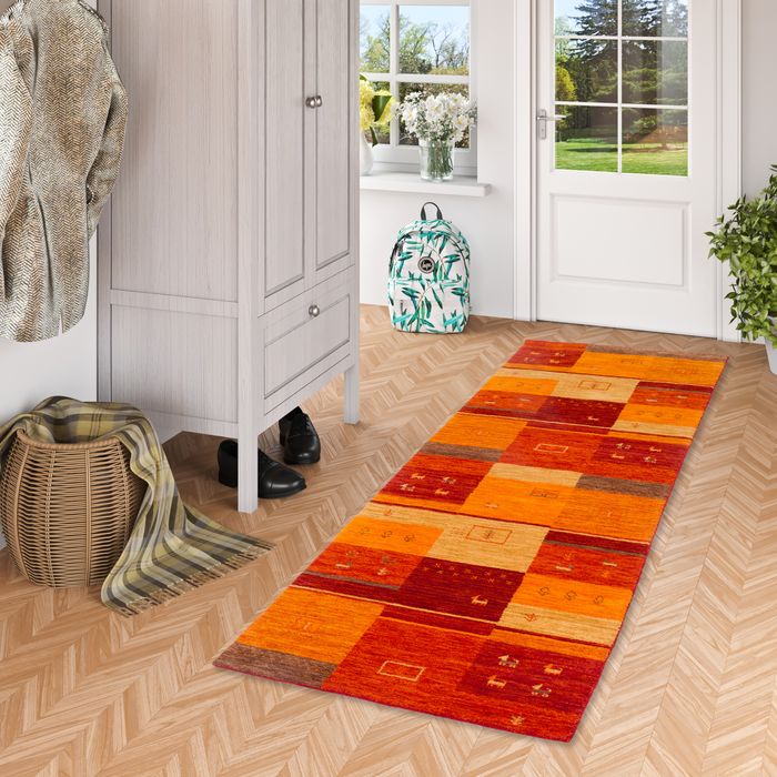 Läufer Natur Teppich Gabbeh Esta Rot Terrakotta Felder