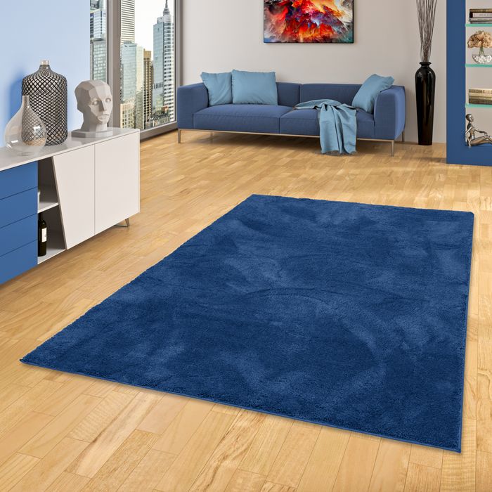 Luxe super doux Tapis à poils longs Silky Bleu Foncé