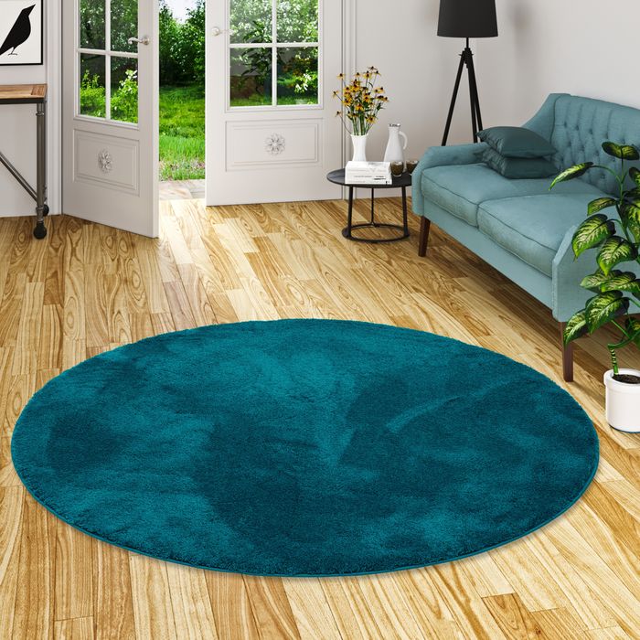 Luxe super doux Tapis à poils longs Silky Pétrole Rond