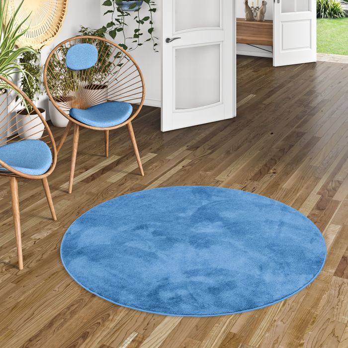 Luxus Super Soft Hochflor Teppich Melia Blau Rund