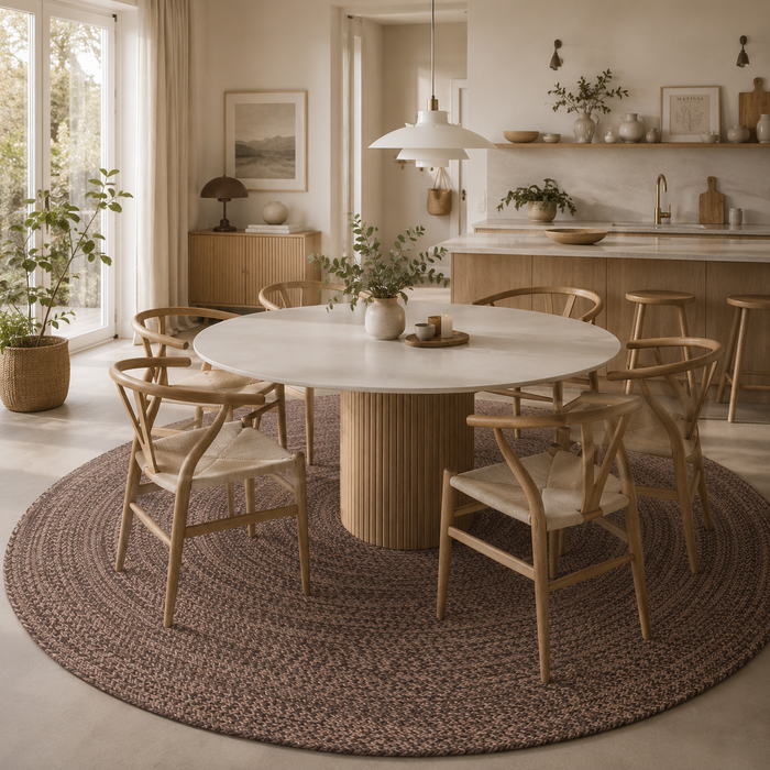 Naturfaser Teppich Handgefertigt Jute Kaya Braun Meliert Rund