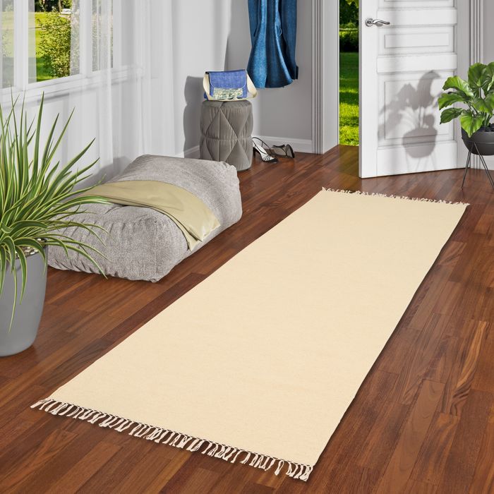 Wolle Natur Teppich Läufer Kelim Mila Creme