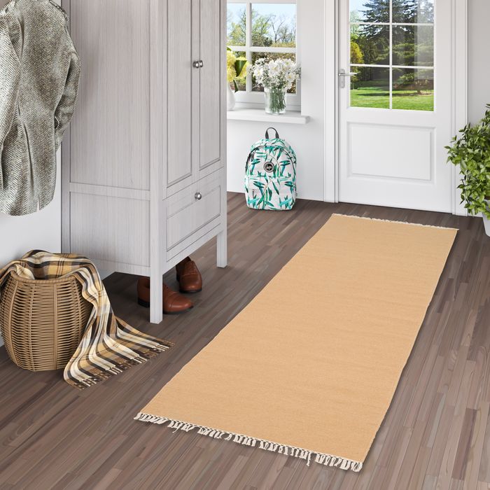 Wolle Natur Teppich Läufer Kelim Mila Beige