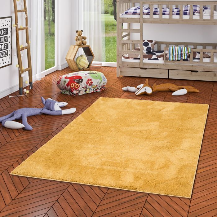 Tapis pour enfant à poils longs Silky Kids, super doux, coloris jaune curry