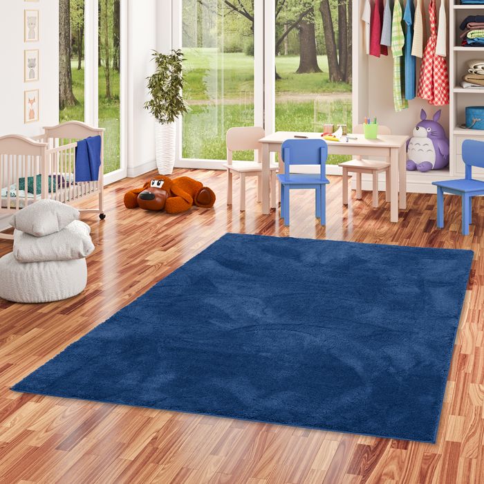 Tapis Enfant à Poils Longs Super Doux Silky Kids Bleu Foncé
