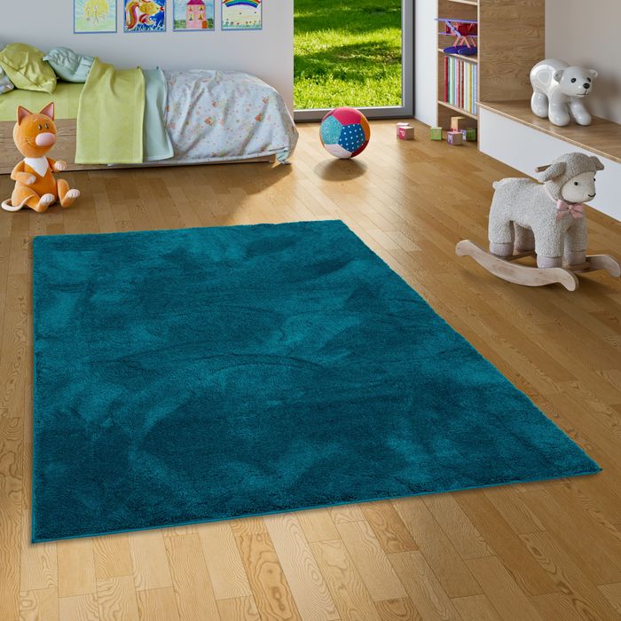 Tapis Enfant à Poils Longs Super Doux Silky Kids Pétrole