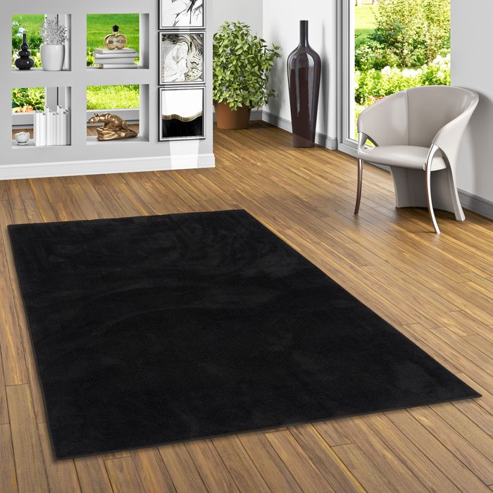 Luxus Super Soft Hochflor Langflor Teppich Deluxe Schwarz