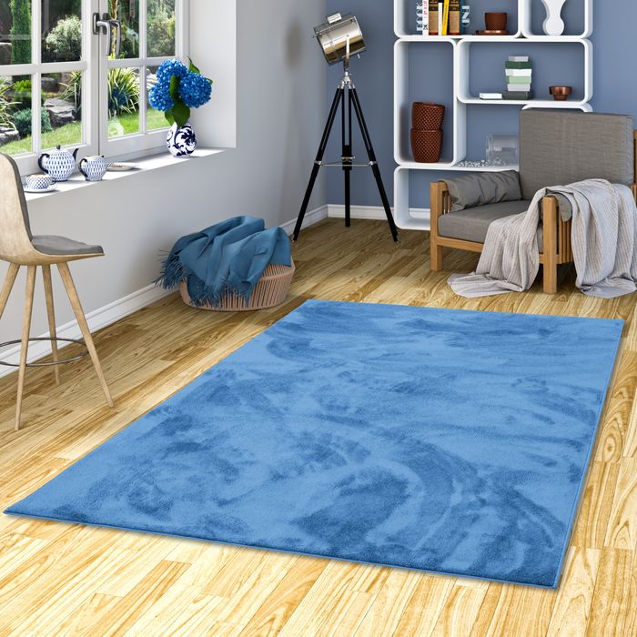 Luxus Super Soft Hochflor Langflor Teppich Deluxe Blau