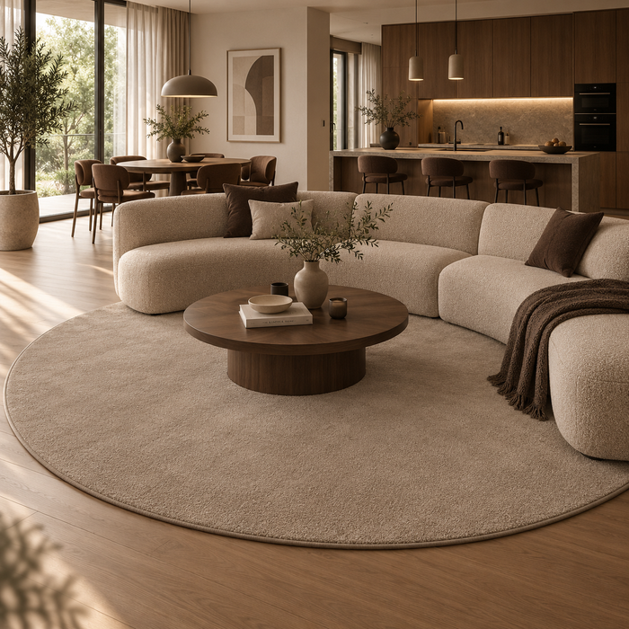 Luxus Super Soft Hochflor Langflor Teppich Deluxe Taupe Rund
