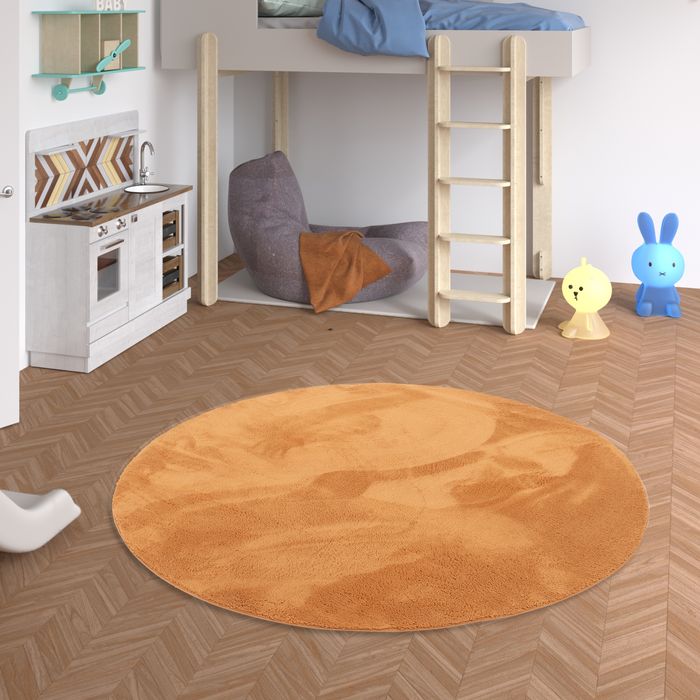 Kinder und Jugend Super Soft Fellteppich Pearl Kids Orange Terrakotta Rund