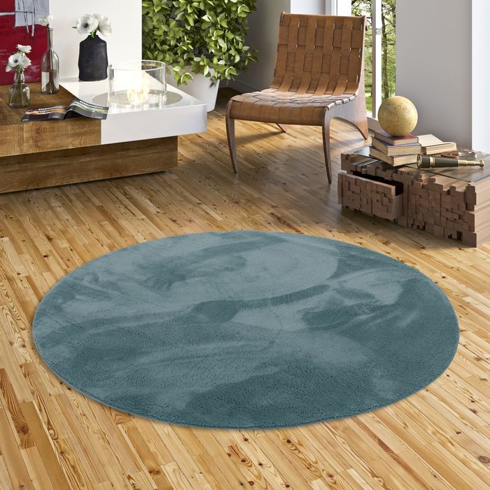 Pearl - Tapis de luxe en fourrure synthétique super douce - Bleugris - Rond