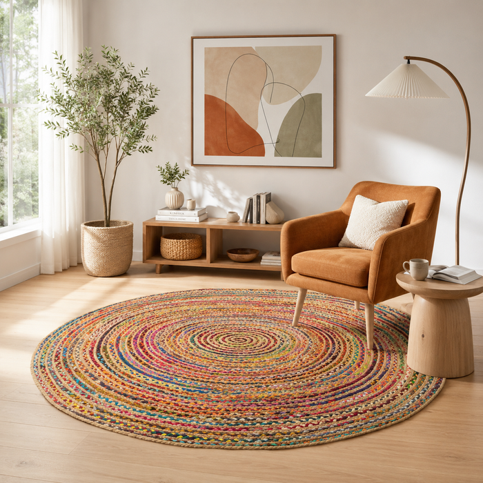 Fibre naturelle Tapis Fait main Jute Salsa Coloré Rond