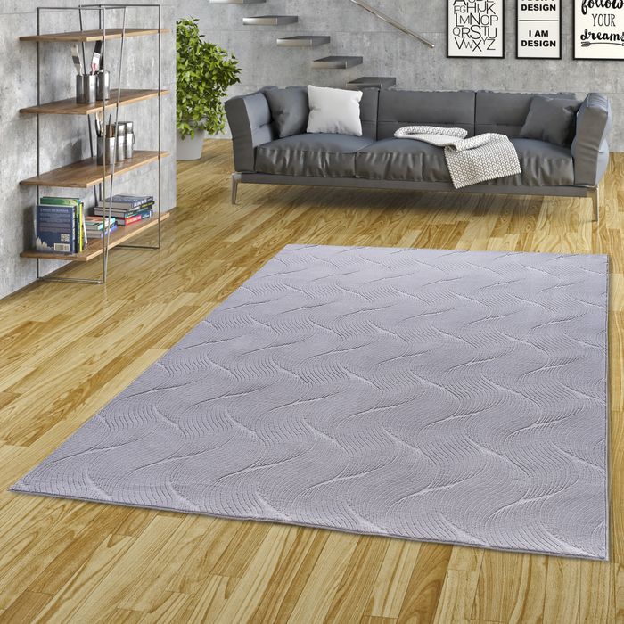 Luxueux tapis en fausse fourrure ultra doux glamour moderne gris vagues