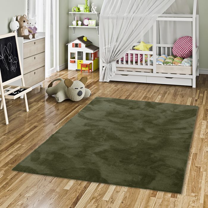 Pearl Kids - Tapis pour enfants et adolescents - Tapis en fourrure synthétique super douce - vert foncé