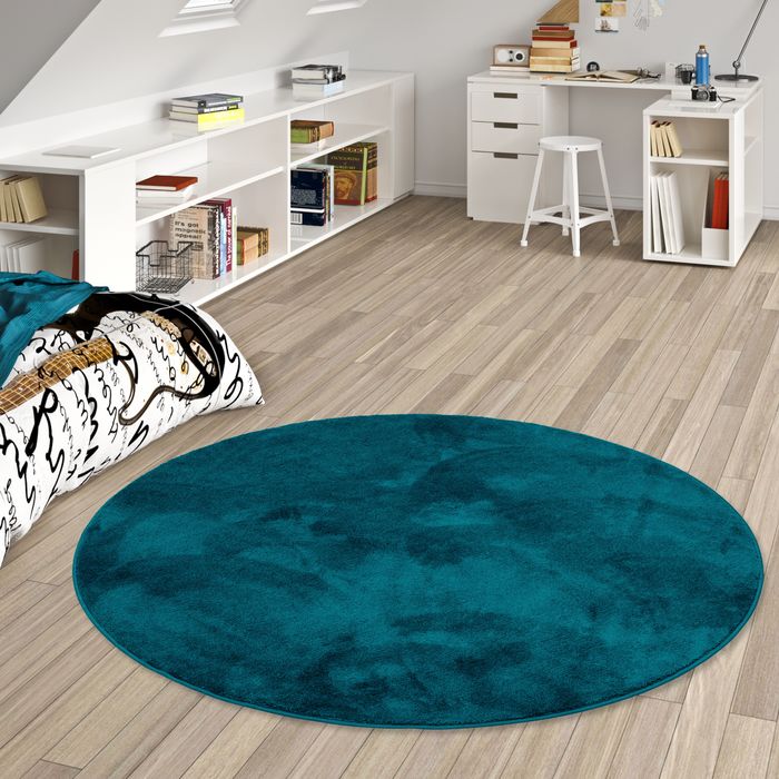 Super Soft Kinder Hochflor Teppich Silky Kids Petrol Rund