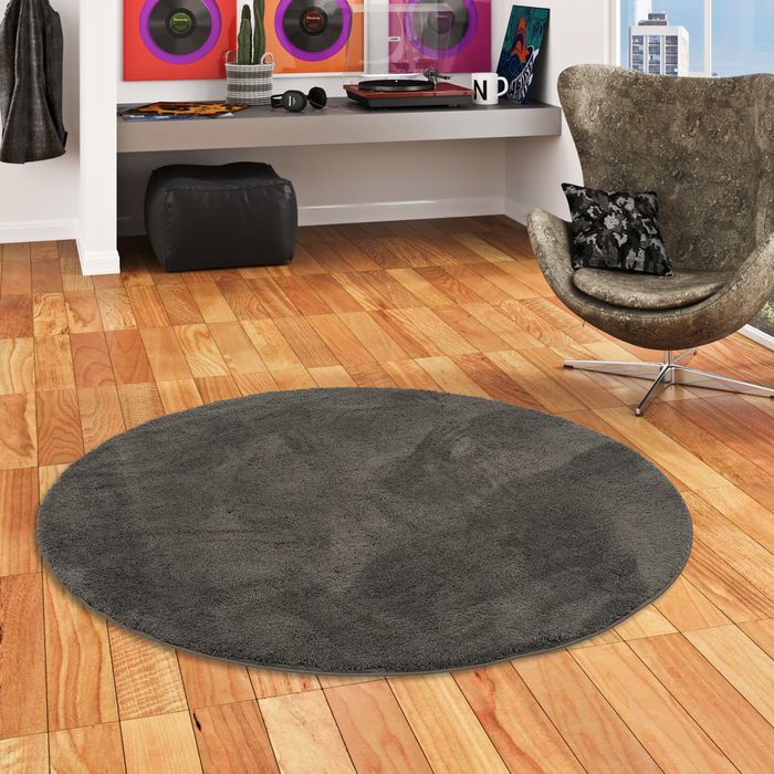 Super Soft Kinder Hochflor Teppich Silky Kids Anthrazit Rund