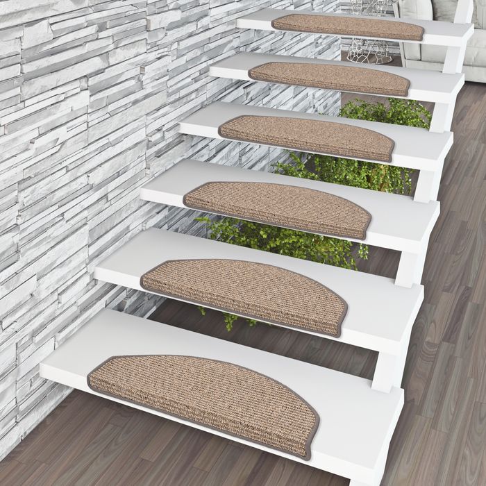 Primo - Tapis d'escalier à boucles tendance - Gris (semi-circulaire)