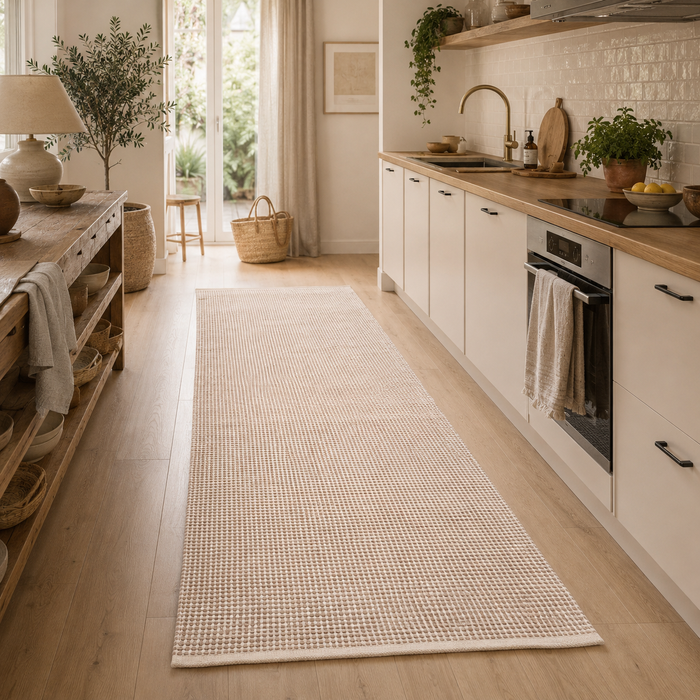 Baumwolle Natur Kelim Teppich Läufer Sandy Beige Modern