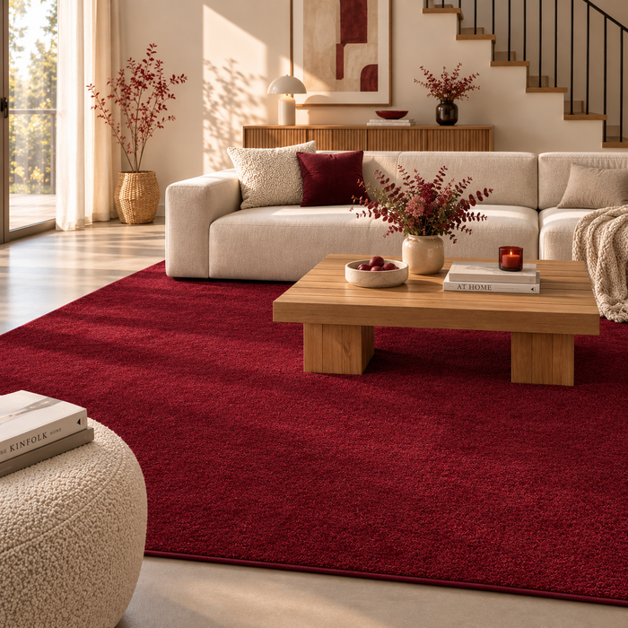 Hochflor Velours Teppich Mona Weinrot