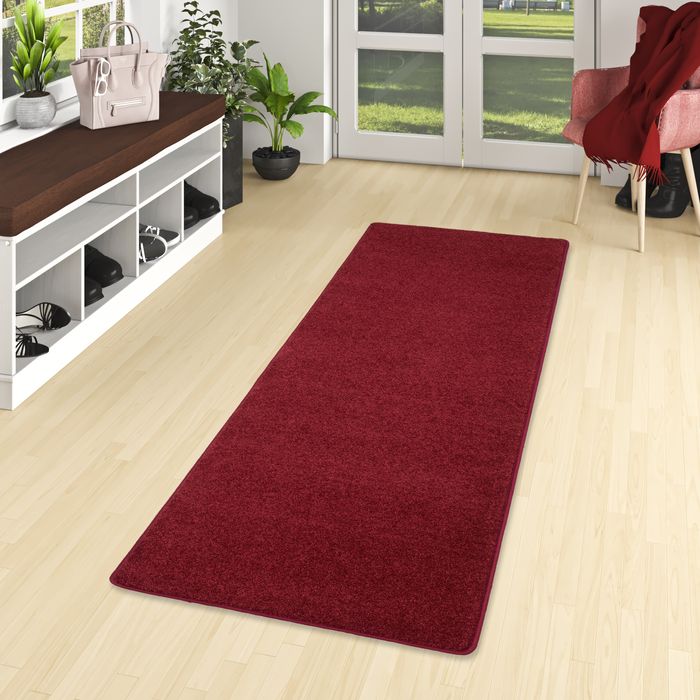 Mona - Tapis long couloir - Tapis en velours à poils longs - rouge vin