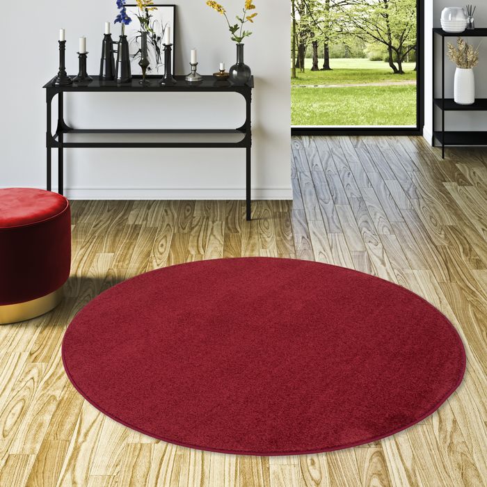 Hochflor Velours Teppich Mona Weinrot Rund