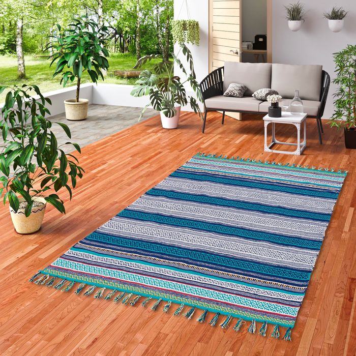Tapis Naturel en Coton Grace Bleu