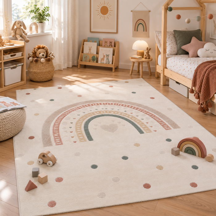 Kinder Teppich Happy Kids Rainbow Creme