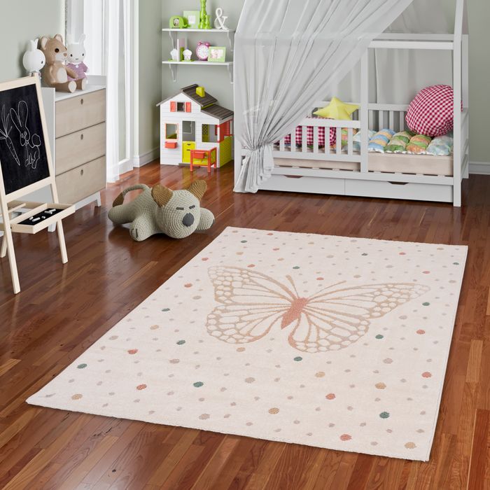 Kinder Teppich Happy Kids Schmetterling Creme