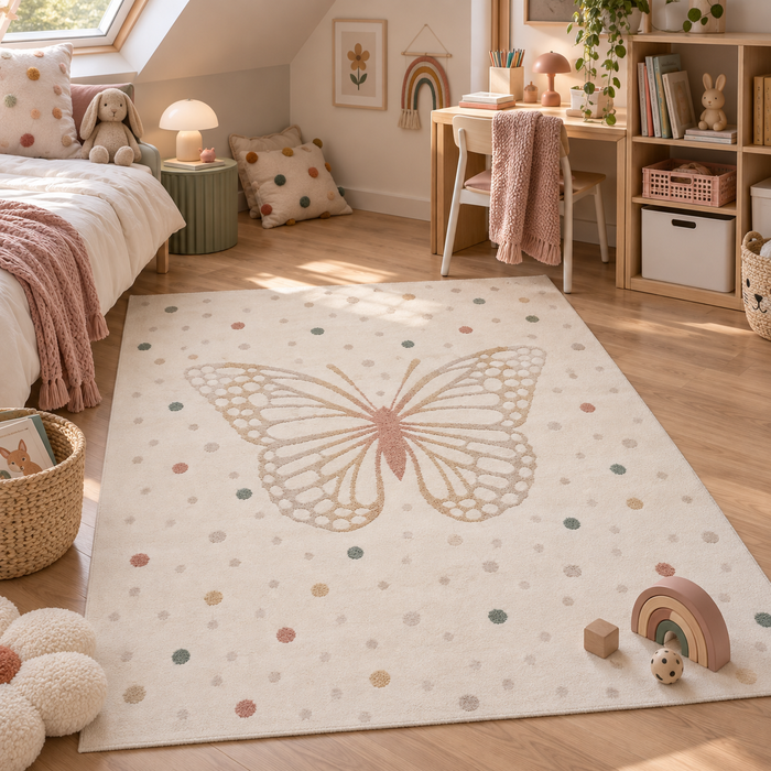 Kinder Teppich Happy Kids Schmetterling Creme