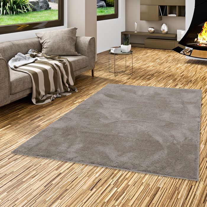 Luxus Super Soft Hochflor Langflor Teppich Silky Grau