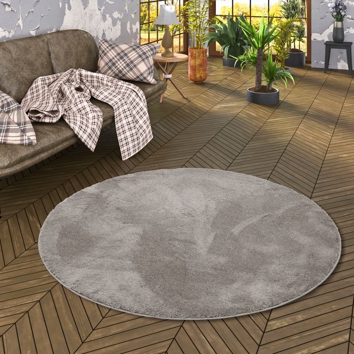 Luxe super doux Tapis à poils longs Silky Gris Rond