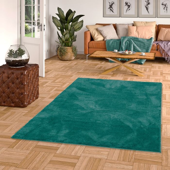 Luxus Super Soft Hochflor Langflor Teppich Silky Mintgrün