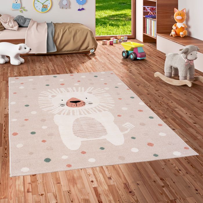 Kinder Teppich Happy Kids Löwe Beige Bunt