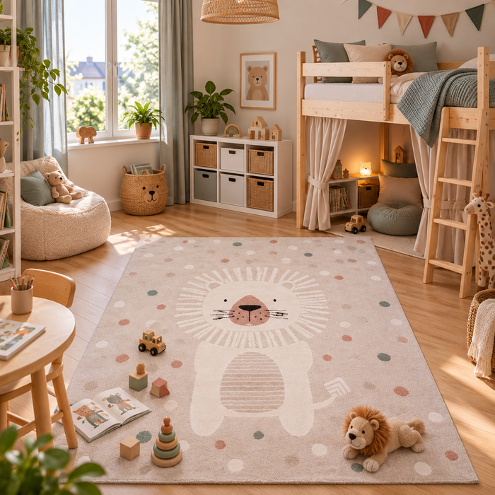 Kinder Teppich Happy Kids Löwe Beige Bunt
