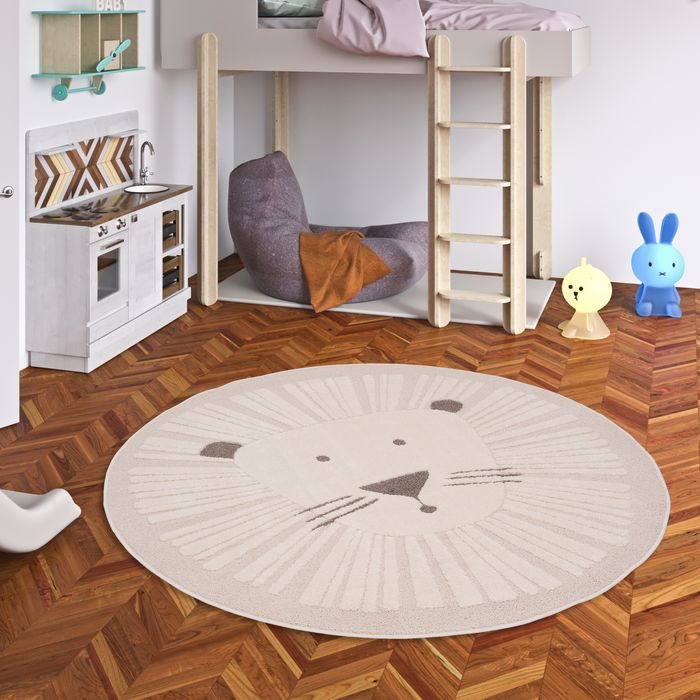 Kinder Teppich Happy Kids Löwe Beige Rund