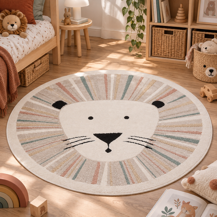 Kinder Teppich Happy Kids Löwe Bunt Rund