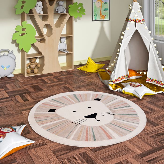 Kinder Teppich Happy Kids Löwe Bunt Rund