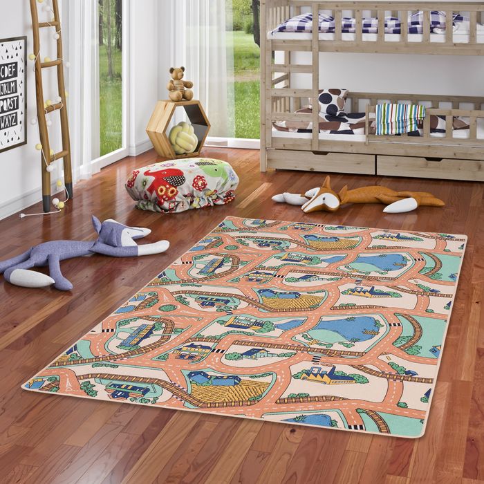 Tapis enfant route beige