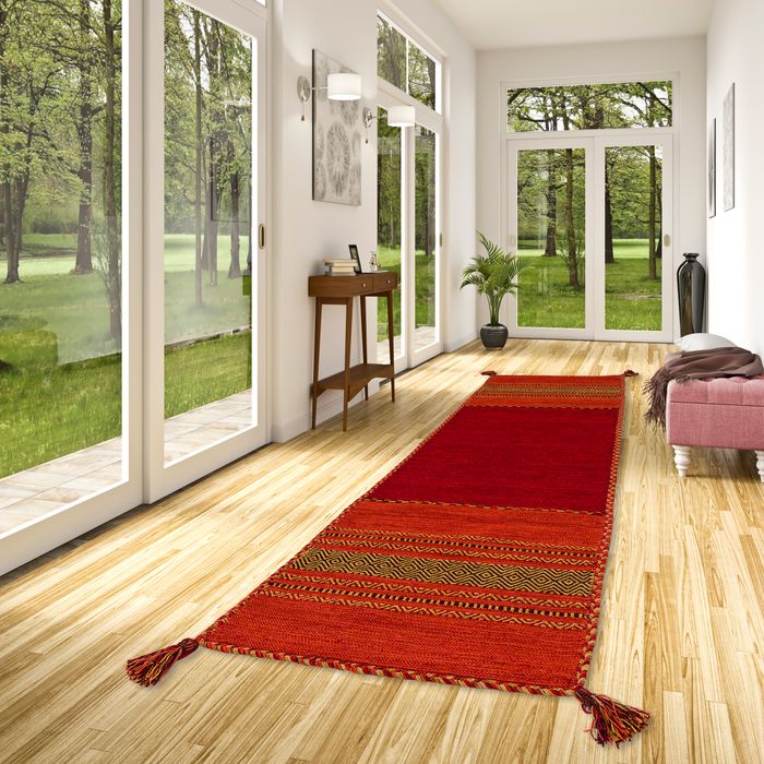 Läufer Natur Teppich Kelim Navarro Rot Orange