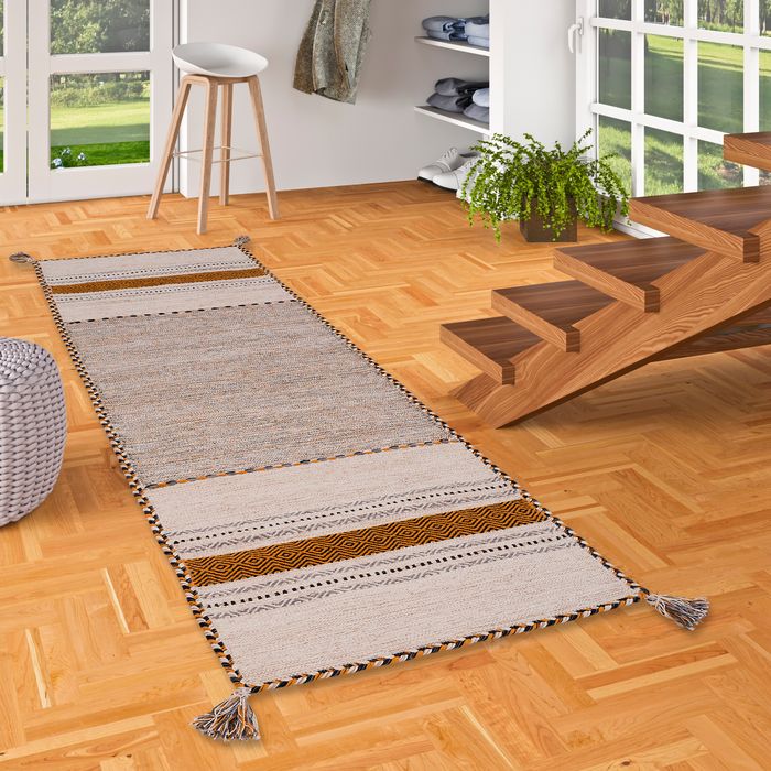 Tapis de couloir naturel Kelim Navarro Curry