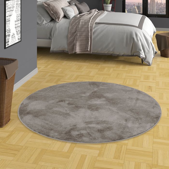 Luxus Super Soft Hochflor Langflor Teppich Deluxe Grau Rund