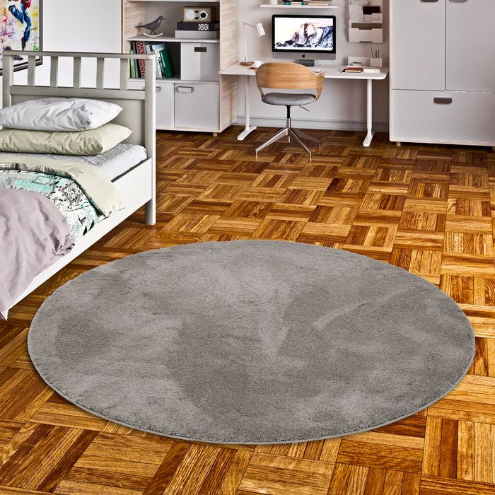 Tapis à poils longs super doux pour enfants Silky Kids rond gris