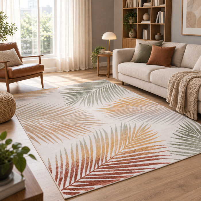 Designer Teppich Faro Natur Blätter
