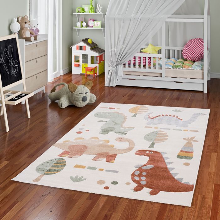 Kinder Teppich Maui Kids Dinos Beige Grün